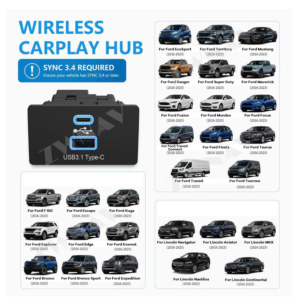 Usb C Hub - Bezprzewodowy adapter CarPlay i Android Auto